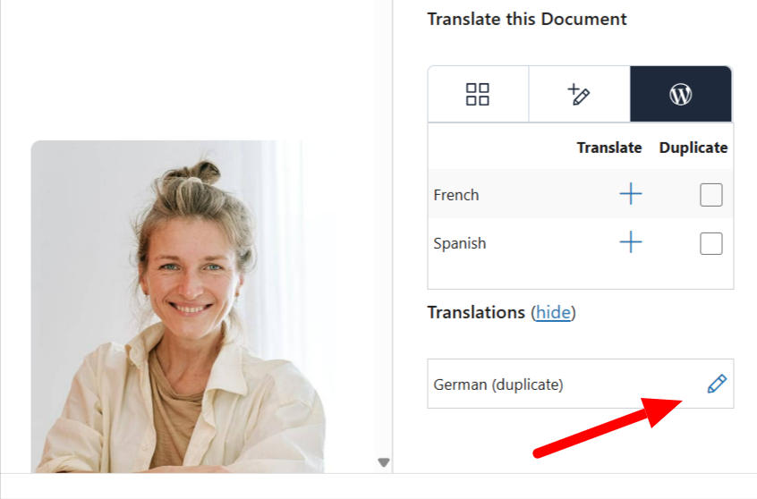 Clicking the pencil icon