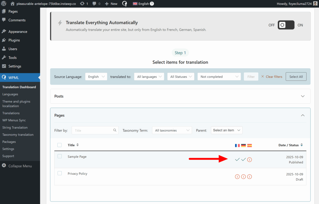 Completed translations in Translation Dashboard