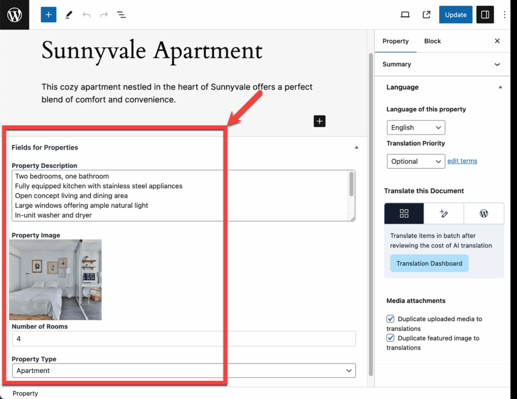 Custom post with custom fields