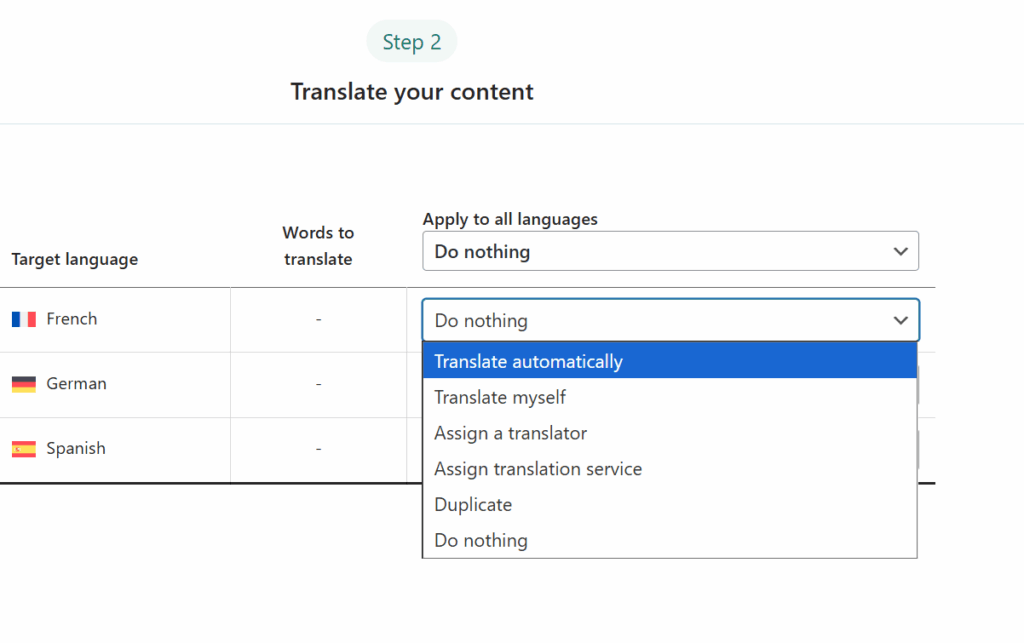 Selecting Translate Automatically in Step 2