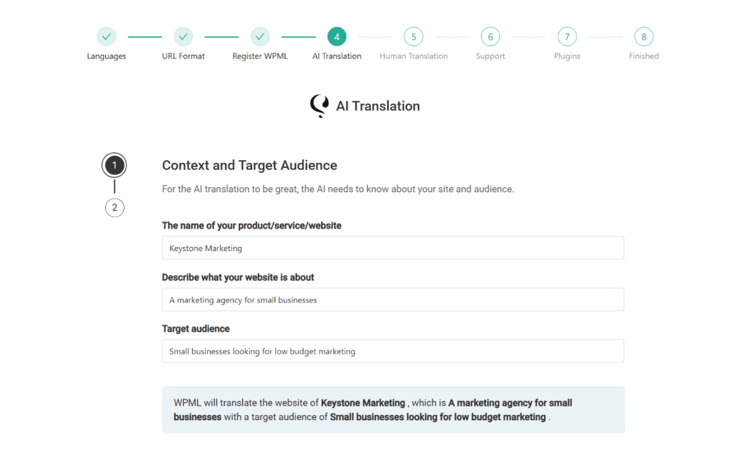Sharing translation context in WPML’s Setup Wizard