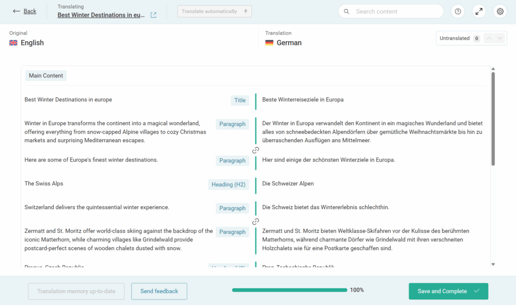 Side-by-side translations in the Advanced Translation Editor