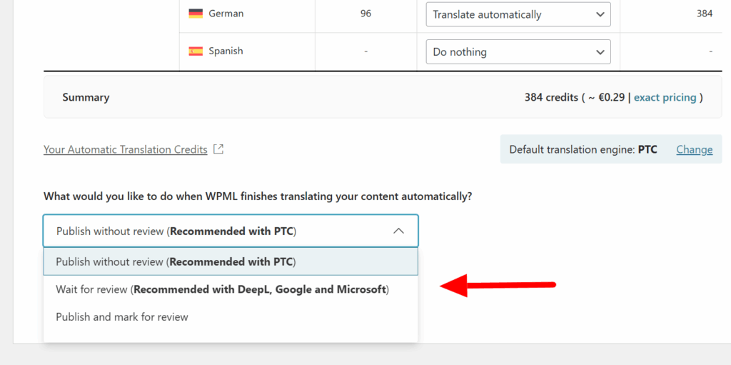 Translation review options