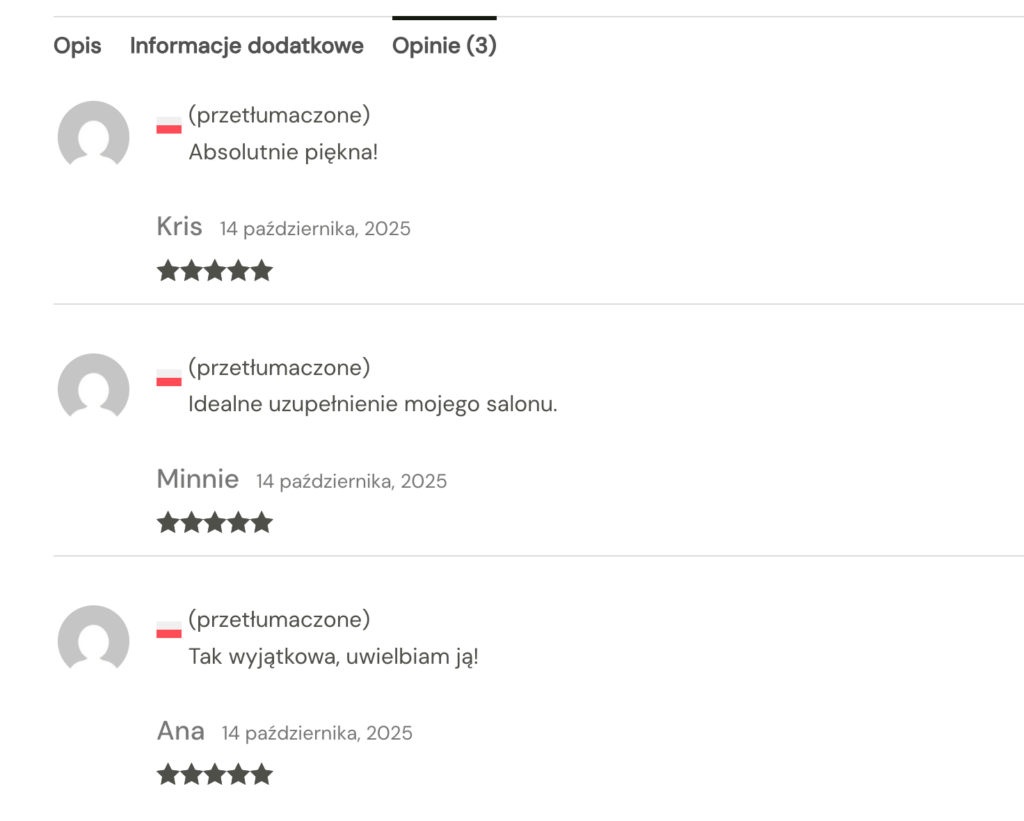 Translated product reviews on the front-end