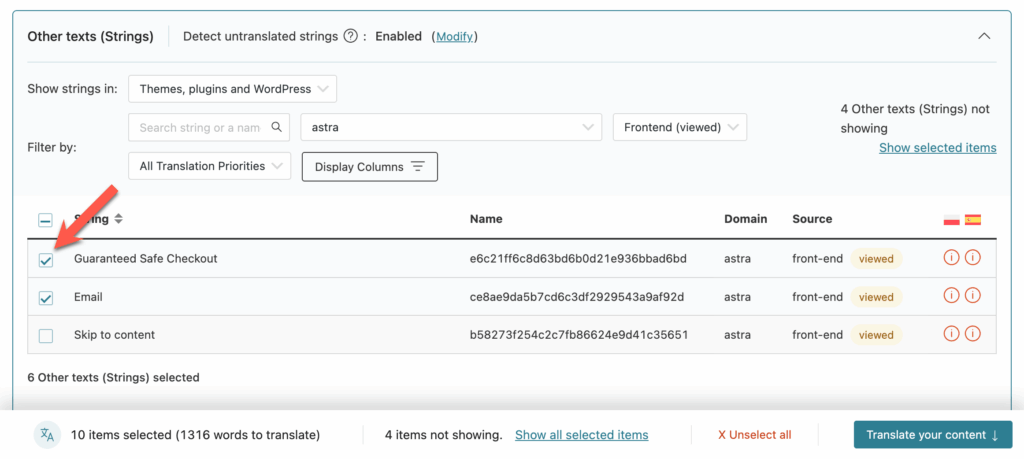 Translating cart and checkout page strings