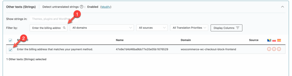 Searching for, and selecting the untranslated text in Other texts (Strings)
