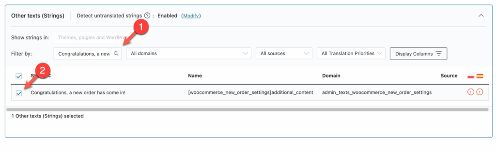Selecting WooCommerce email text for translation in Other texts (Strings)
