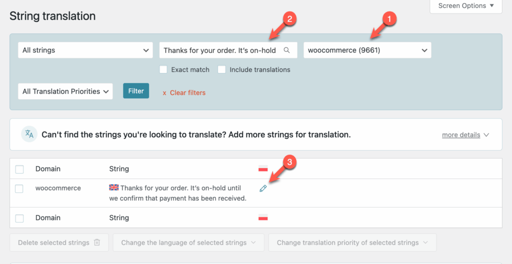 Editing the translation for default WooCommerce email text
