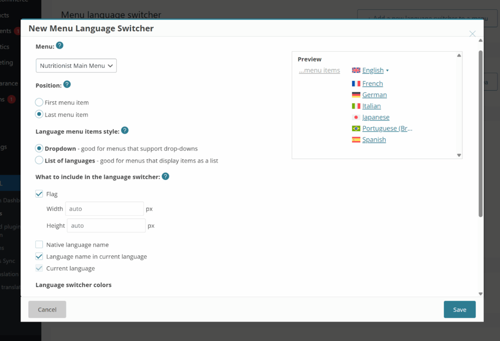 Language switcher customization options