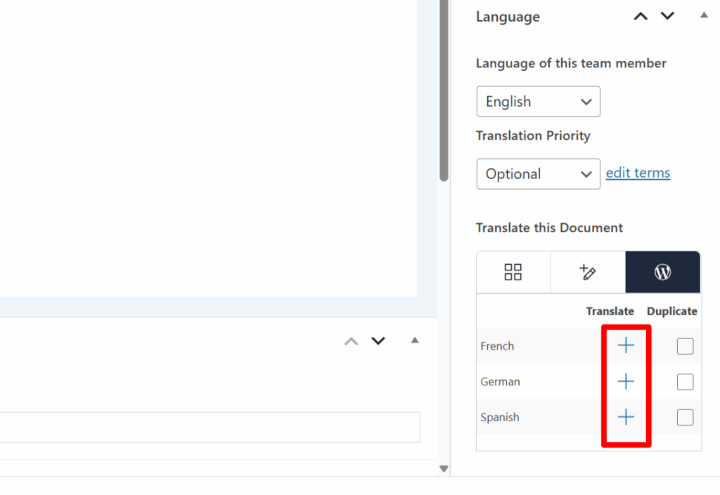 Plus icons in under Translate this Document