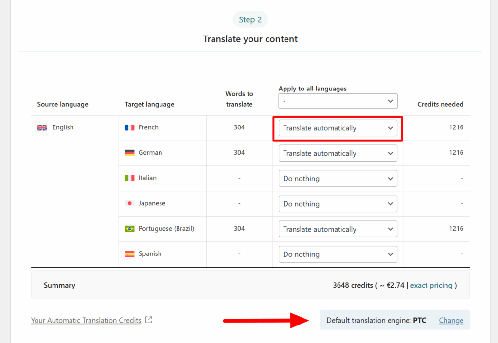 Selecting languages and translation method