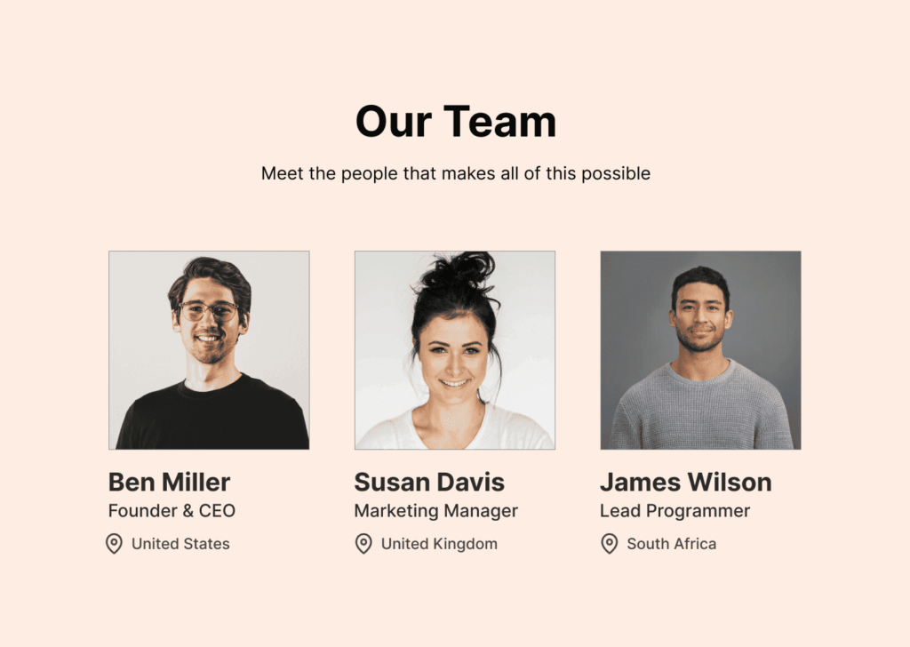 Team page in English