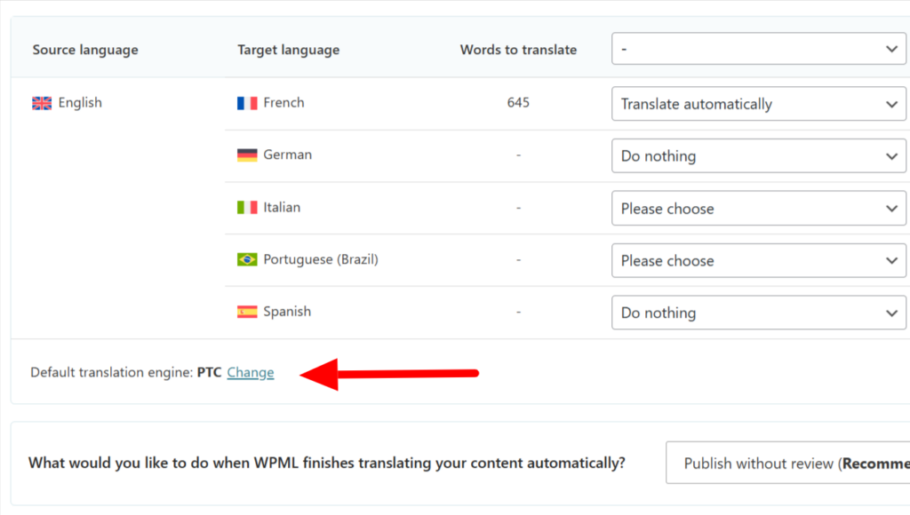 Change translation engines link