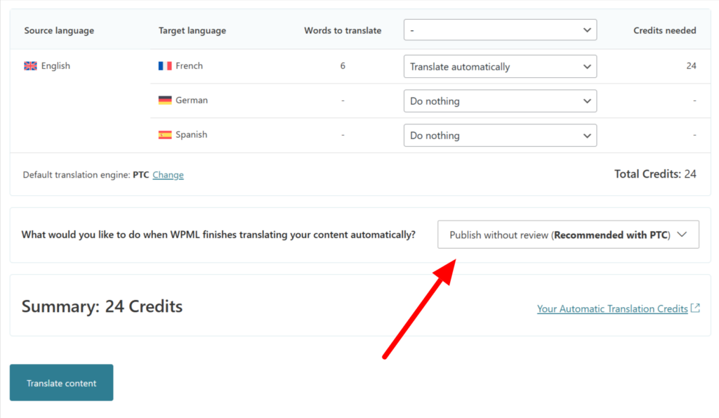 Choosing Publish without review option