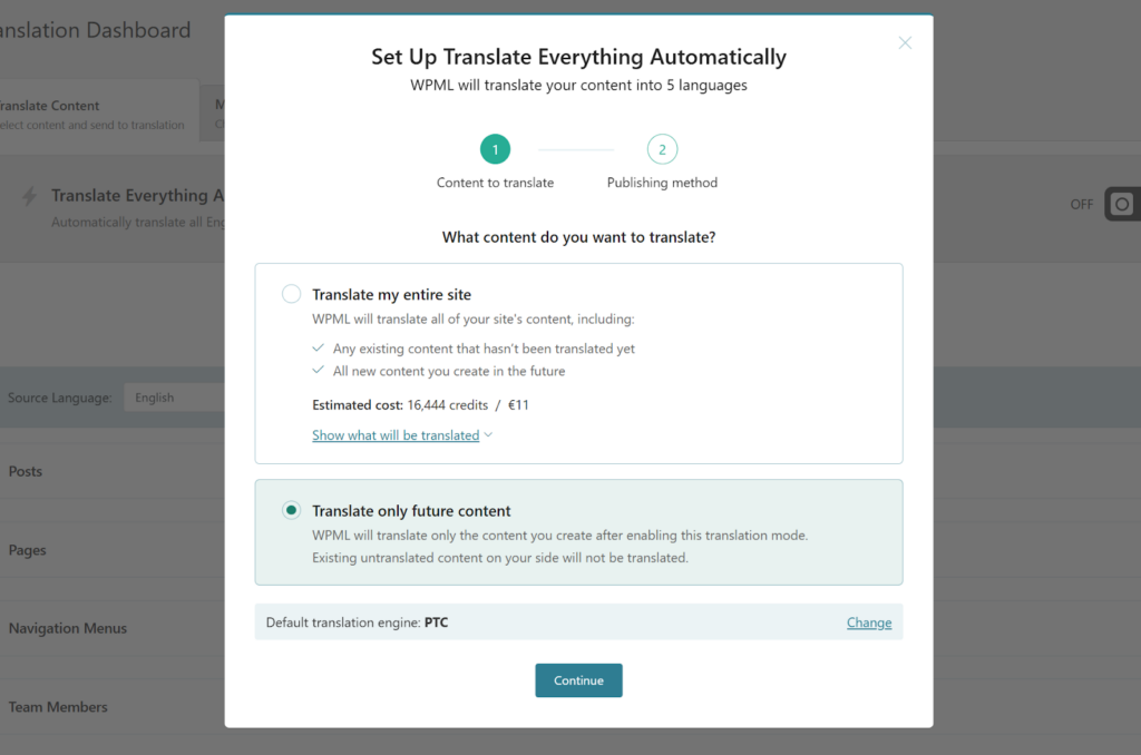 Choosing what to translate automatically