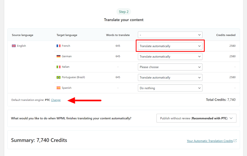 Selecting languages and translation method