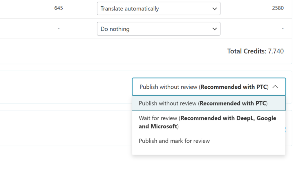 Selecting review option