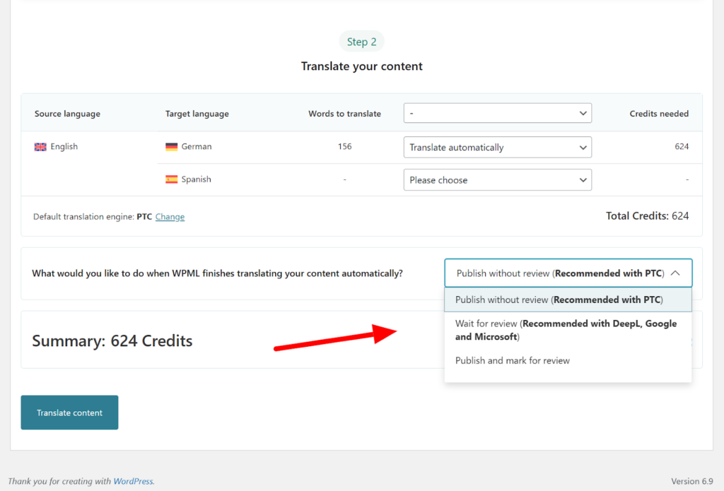 Translation review options