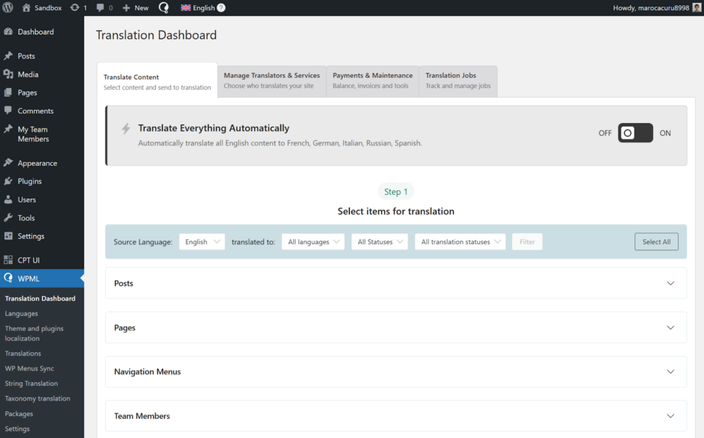 WPML’s Translation Dashboard