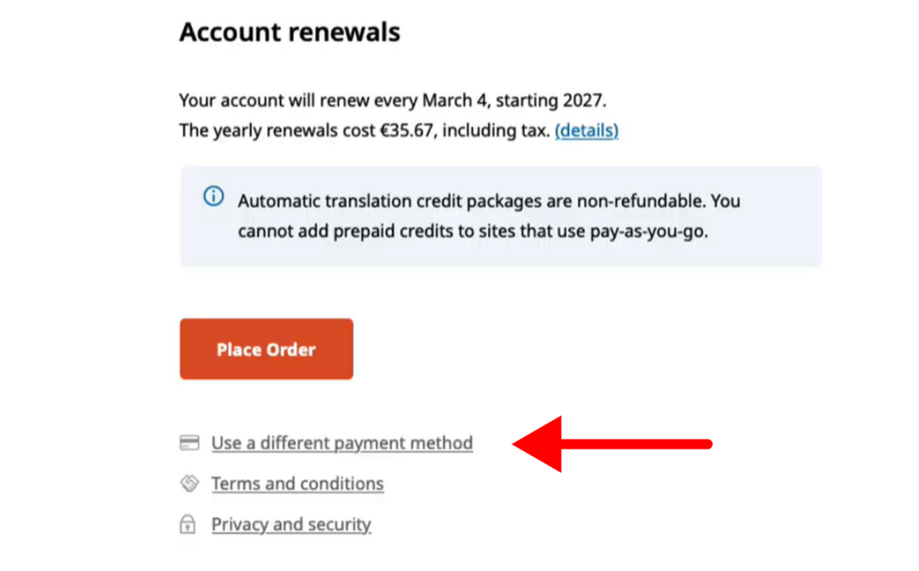 Use a different payment method button