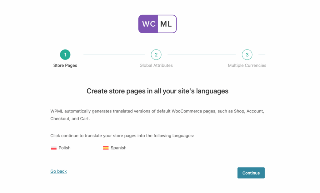 WCML setup wizard for store pages